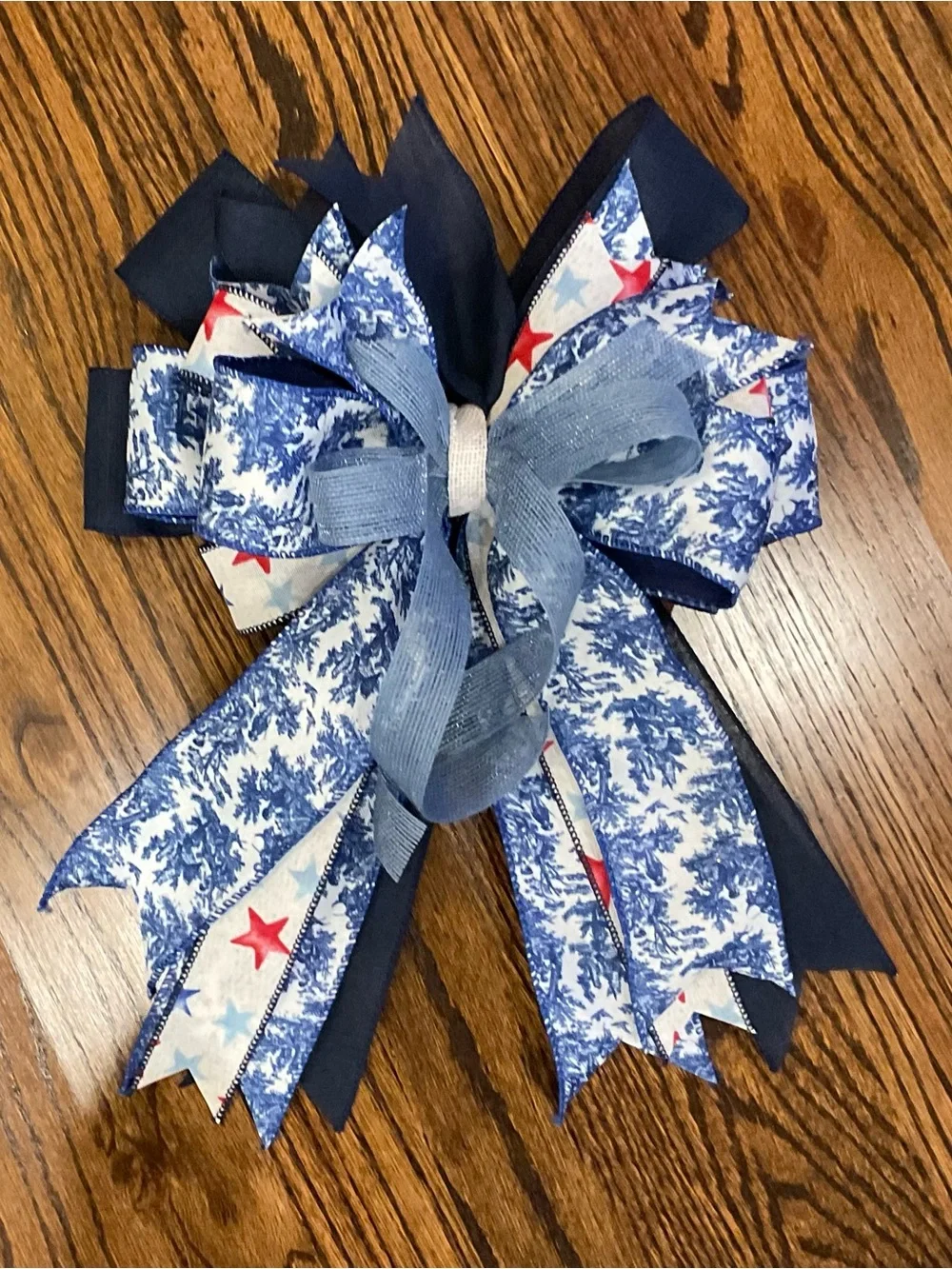 Blue & White Patriotic Decorative Bow for Holiday Wreaths